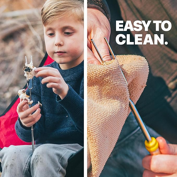 BEARCLAW Smores Sticks for Fire Pit - Accessories for Campfire Marshmallow Roasting Sticks Smores Kit Outdoor-Smore Skewers Hot Dog Fork For Outside, Camping Essentials Bonfire Gear Long 32" 24 Pack
