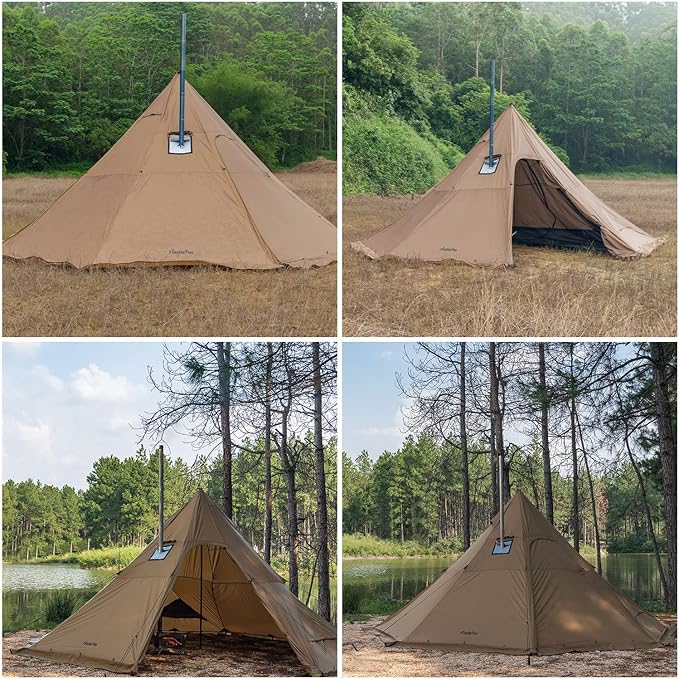 FireHiking Camping Hot Tent 4-8 Person Tipi Tent with Stove Jack for Bushcraft, Cooking and Heating