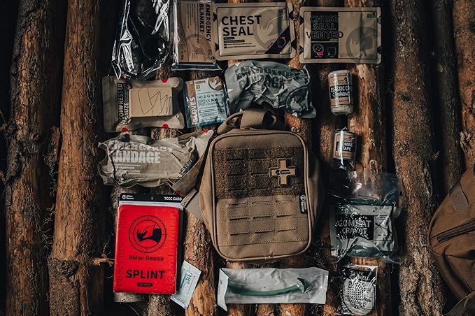 RHINO RESCUE IFAK Trauma Kit with C-A-T Tourniquet, Tactical First Aid Kit Molle Pouch for Military, Combat, Car, Camping, Hiking, Travel (Coyote Brown)