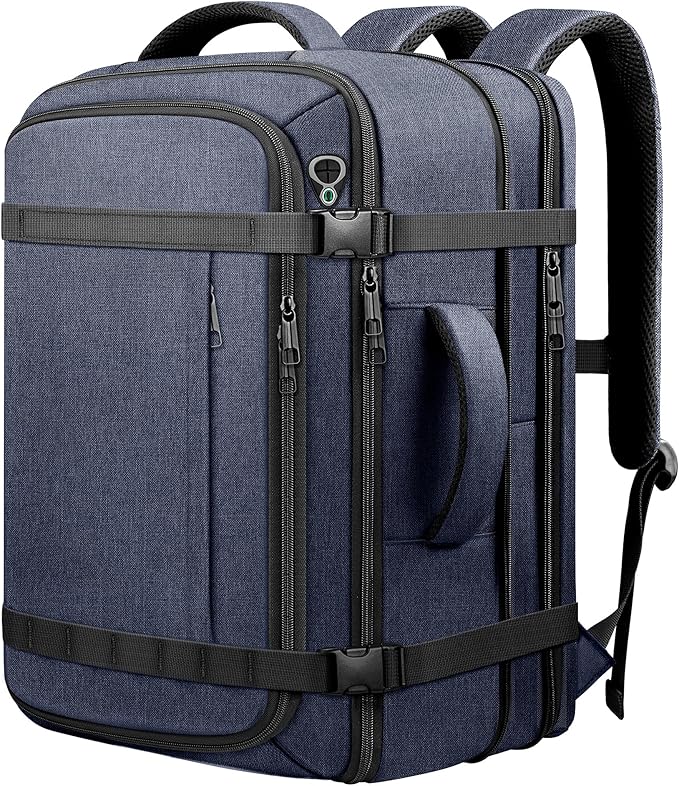 Flight Approved Travel Backpack with LifetimeWarranty,Expandable Carry on Backpack 40-50L with Cable Access Port,Fits 17.3"Laptop,Flight TSA friendly,Anti Theft Laptop Backpack Travel,Commuting,Blue