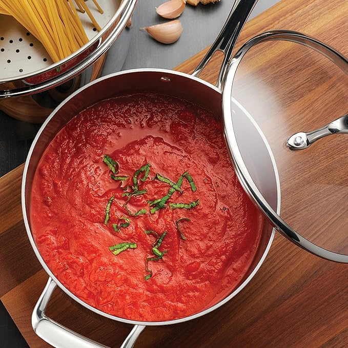 Tramontina Tri-Ply Clad Stainless Steel 4-Quart Sauce Pan with Glass Lid, Induction-Ready, Dishwasher-Safe, NSF-Certified, Made in Brazil