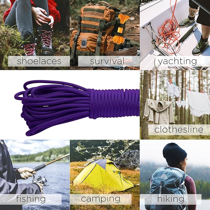 TECEUM 5/32" Paracord Rope 1000 – 1000ft / 200ft / 100ft / 50ft – Tactical Parachute Cord 4mm – 45+ Colors – Nylon String for Survival & Camping Gear – Stripe Cord for Survival – Utility Rope