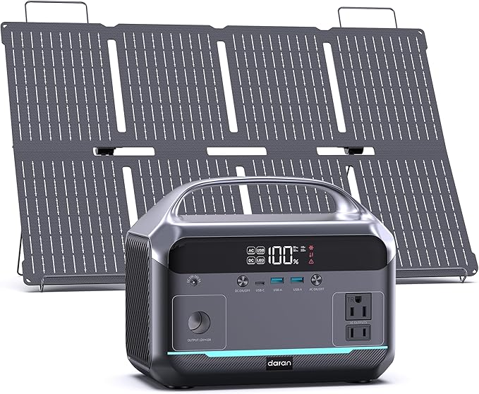 DaranEner Portable Power Station 600W with Solar Panel 80W, 288Wh LiFePO4 Battery Backup w/2 AC Outlets, 1.7H Fast Charging Solar Generator for Camping, RV Travel, Home Emergencies