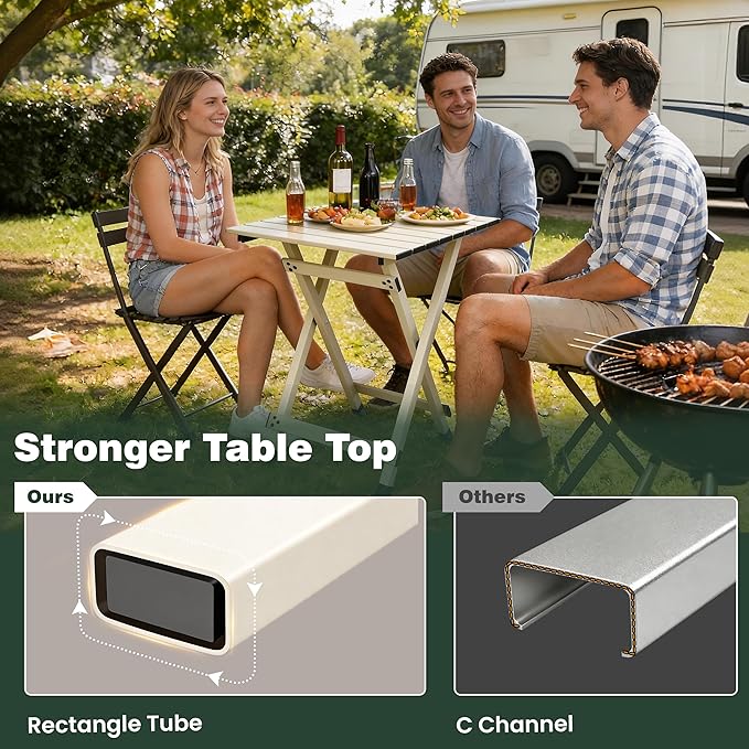 SUNNYFEEL Folding Camping Table - Lightweight Aluminum Portable Picnic Table, 18.5x18.5x24.5 Inch for Cooking, Beach, Hiking, Travel, Fishing, BBQ, Indoor Outdoor Small Foldable Camp Tables