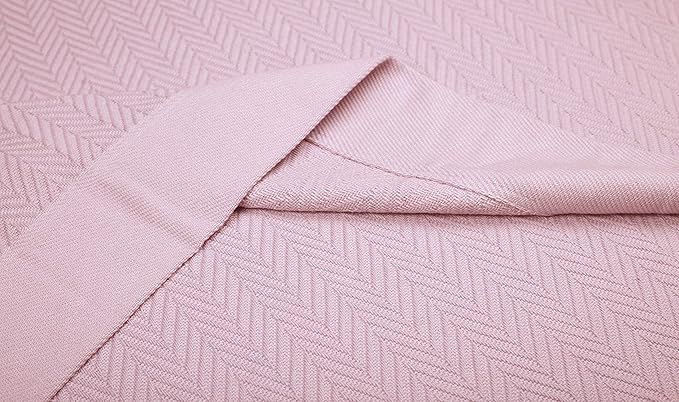 Threadmill Luxury Cotton Blankets for Queen Size Bed | All-Season 100% Cotton Queen Size Blanket | Herringbone Cozy, Soft Breathable Fall Thermal Blanket fits Full Size Bed | English Rose