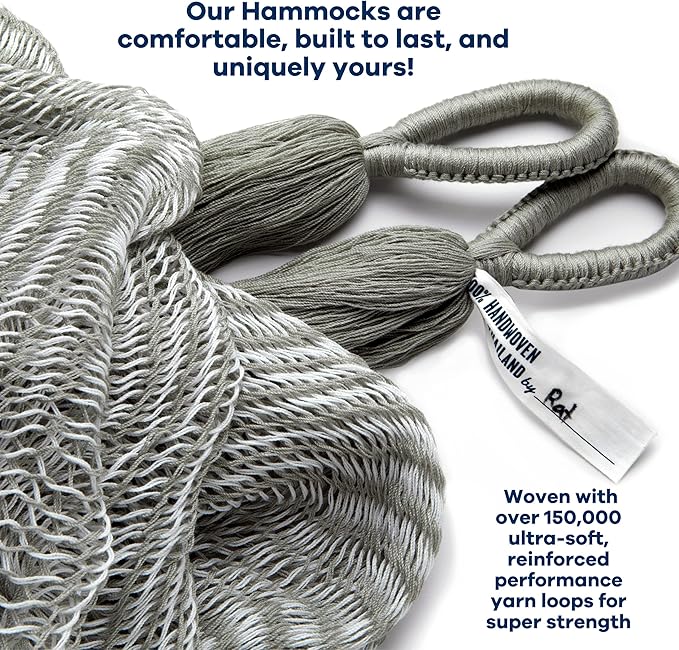 Handwoven Hammock by Yellow Leaf Hammocks - Family Size, Fits 2+ PPL, 550lb max - Weathersafe, Super Strong, Easy to Hang, Ultra Soft, Artisan Made - Color: Stripe Grey - White