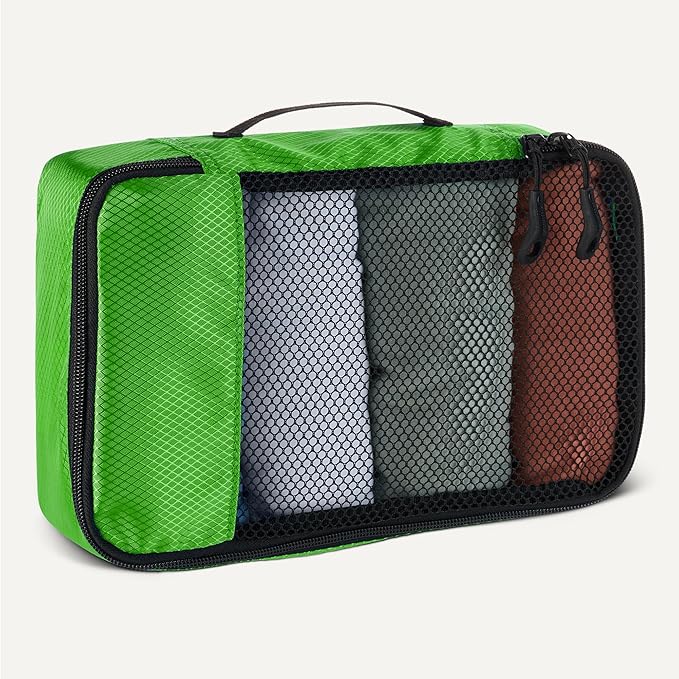 Amazon Essentials 4-Piece Packing Cubes Travel Accessories Set, Luggage Organizer with Double Zipper, Mesh Top, 100% Polyester, Small/Medium/Large/Slim, Green (Previously Amazon Basics)