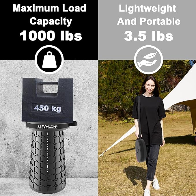 ALEVMOOM Upgraded 19.7" Portable Telescoping Stool,XXL Collapsible Stool with Cushion,Capacity 1000lbs Heavy Duty Retractable Folding Chair for Adults for Camping Fishing Hiking BBQ
