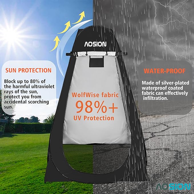 AOSION Privacy Shower Tent,Pop Up Changing Tent,Camp Bathroom Changing Dressing Room,Sun Sunshade Canopy Outdoor Rain Shelter for Camping Hiking Beach Picnic Fishing. (Black)