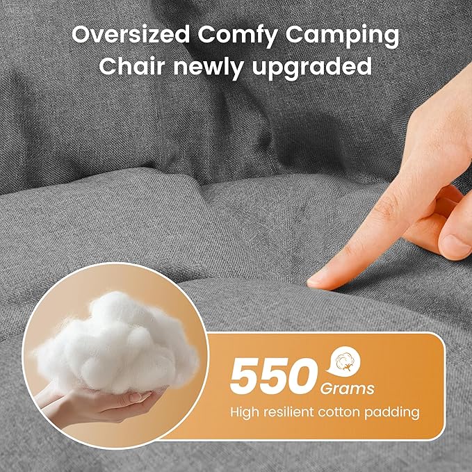 Oversized Padded Comfy Camping Chair for Adults, Portable Padded Lawn Chair, Weight Capacity 400 LBS, Heavy Duty Moon Leisure Folding Chair for Camping, Hiking, Carry Bag, Orange (2 Pack)
