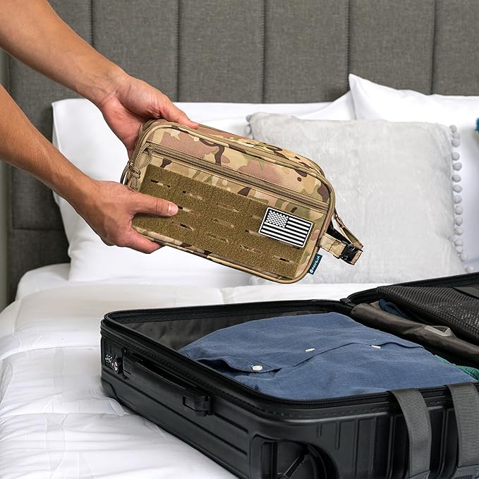 PAVILIA Extra Large Tactical Toiletry Bag for Men, Travel Hygiene Bag, Military Gear Dopp Kit, Molle Accessories Pouch, Shaving Grooming Essentials Gym Bathroom Shower Toiletries Tool EDC, Camo XL