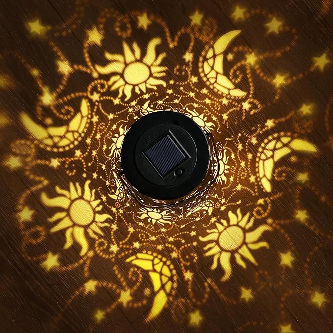 Solar Lanterns Outdoor Hanging Waterproof Metal Sun Moon Star Pattern Lanterns for Garden Patio Yard Lawn Front Porch Decor as Birthday Gifts for Mom Grandma Women