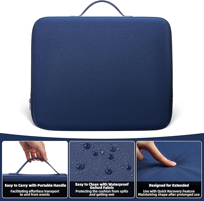 2-Pack Stadium Seat Cushions for Bleachers – Waterproof 2.8" Extra Thick for Long Sitting Hours, Portable Bleacher Cushions, Lightweight Stadium Seat Pads, Suitable for Outdoor Use (Dark Blue)