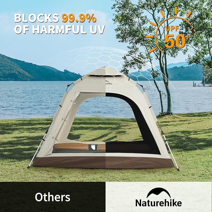 Naturehike Upgraded Ango 3-4 Person Blackout Tent,Instant Pop up Tents for Camping, Waterproof Anti-UV Camping Tent