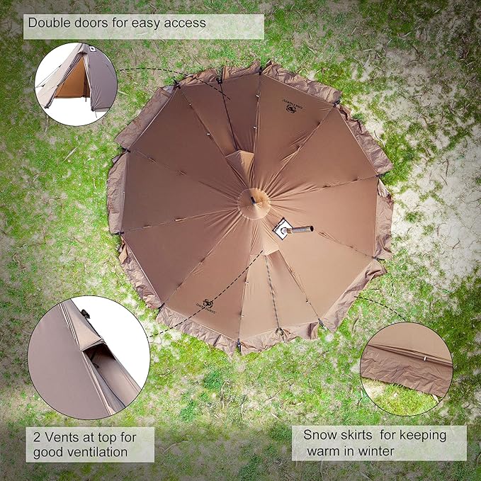 OneTigris Rock Fortress Hot Tent with Stove Jack, 4 Season, 4-6 Person Tipi for Camping, Backpacking, Hunting, Fishing - Waterproof, Wind-Proof