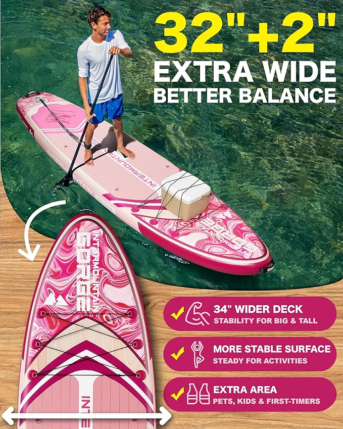 11'x34 Ultra Wide Paddleboard, Inflatable SUP&430lb Capacity for All Skill, Stand-up Paddle Board for Yoga/Family, EVA Deck, US Fin, High-Pressure Pump, 100L Bag, Safety Leash