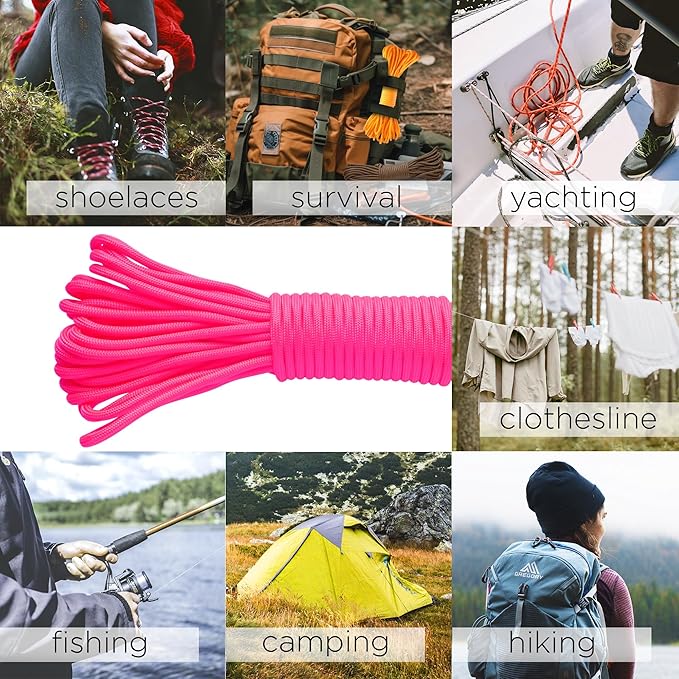 TECEUM 5/32" Paracord Rope 1000 – 1000ft / 200ft / 100ft / 50ft – Tactical Parachute Cord 4mm – 45+ Colors – Nylon String for Survival & Camping Gear – Stripe Cord for Survival – Utility Rope