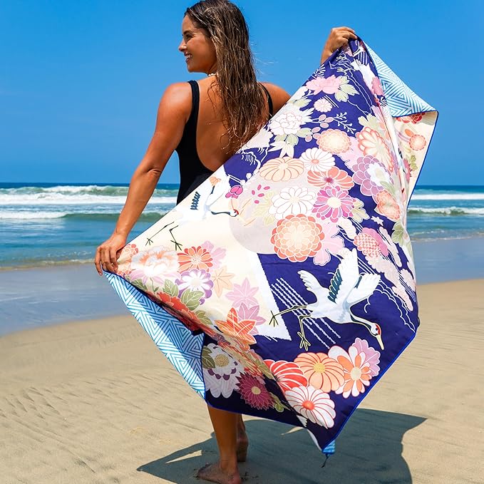 Quick Dry Towel Extra Large 78x35 Inch - Microfiber Beach Towel - Perfect for Beach, Travel, Swimming, Pool, Yoga, Hiking, Camping - Lightweight, Fast Drying, Compact for Adults (Kimono Gold)