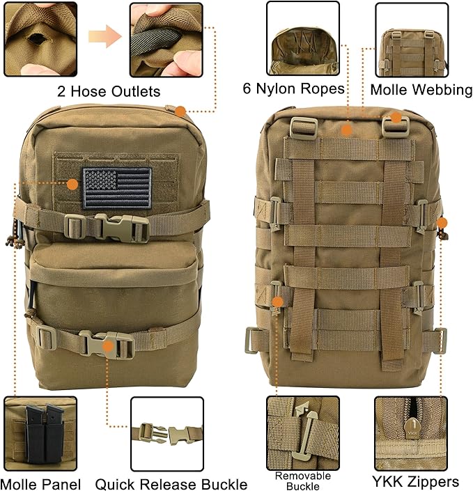Tactical Mini Molle Hydration Pack,Molle Hydration Carrier with US Flag Water Resistant,Hydropack for Tactical Vest Backpack