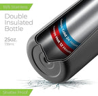 SipX™ Triple-Insulated Stainless Steel Water Bottle 25oz. With 3 Lids, BPA-Free Reusable Insulated Water Bottle Keeps Cold 24 Hours, Metal Water Bottle Made Of Sustainable Material For Hiking & Biking