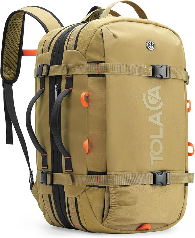 Tolaccea Travel Laptop Backpack, Large Carry on Backpack Flight Approved Convertible Duffle Luggage Bag Daypack Work Business Rucksack Fits 16" Laptop for Men Women 3 Carrying Ways, 40L-50L Expandable