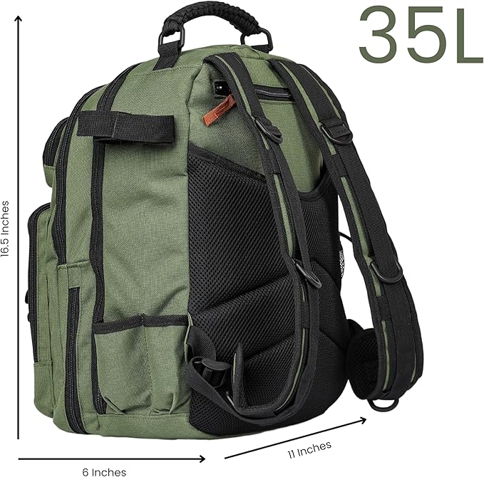 Fishing Tackle Backpack with Rod Holder 2 Tackle Boxes, Hydration Bladder - Insulated Cooler Pocket, 35L Camping Hiking Storage Bag, Fishing Gear and Equipment