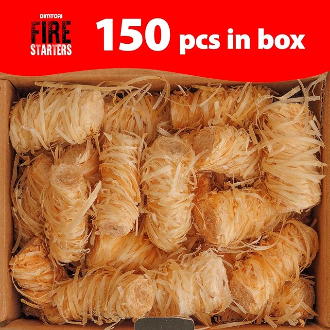 150 pcs Fire Starter for Indoor and Outdoor Use - Natural, Eco-Friendly Firelighter for Grills, Smokers, Fire Pits, Wood Stoves - Waterproof, All-Weather Charcoal Starter, Fire Starters for Campfires