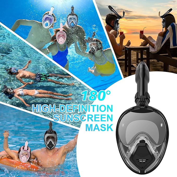 Devilfish Full Face Snorkel Mask Adults, Dry Top System Snorkeling Set with Foldable Sunglasses, 180 Degree Panoramic View Snorkel Gear, Scuba Diving Masks Anti-Leak & Anti-Fog