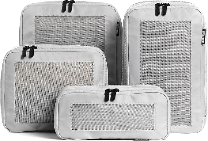 Compression Packing Cubes for Travel - Luggage Organizer Bags - Double Zipper Packing Cubes for Suitcases (4-Pack, Light Grey)