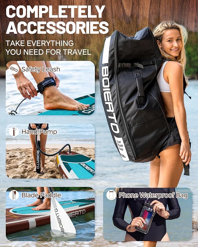 Inflatable Stand Up Paddle Board 10'8“*34"/11'*33" Extra Wide Paddle Boards for Adults, SUP with Premium Accessories & Nylon Backpack, Adjustable Paddle, Hand Pump, Bottom Fin, Leash