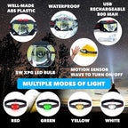 Skywin Hard Hat Light, Headlamp Rechargeable, 5 Pack Lightweight USB, XPG+COB 3 LED 200 Lumen Camping Helmet Light for Adults with Red Light IP44 Waterproof