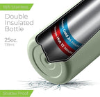 SipX™ Triple-Insulated Stainless Steel Water Bottle 25oz. With 3 Lids, BPA-Free Reusable Insulated Water Bottle Keeps Cold 24 Hours, Metal Water Bottle Made Of Sustainable Material For Hiking & Biking