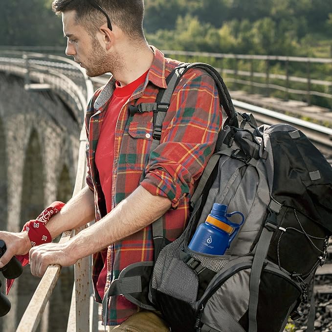 IDEUS Insulated Stainless Steel Water Bottle with 2 Leak-Proof Lids, Thermal Water Flask for Hiking Biking, 32oz, Bright Blue