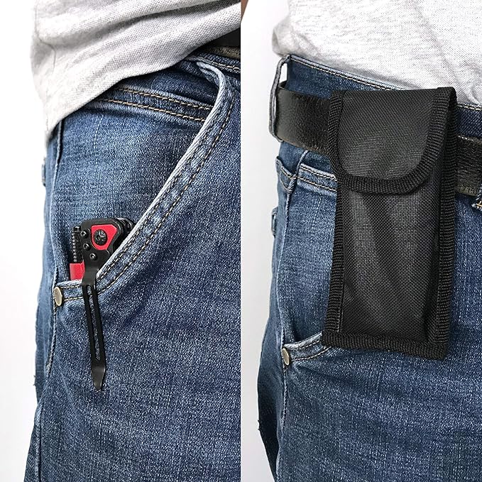 ALBATROSS Best 6-in-1 Survival Tactical Military Folding Pocket Knives with LED Light,Seatbelt Cutter,Glass Breaker,Magnesium Fire Starter,Bottle Opener;Multi-Function Emergency Tool(Red-SA)