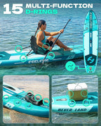 Feelfire11'x34” Extra Wide Inflatable Paddleboard, Stand-up Paddle Board for Adults, 420lb Capacity for Yoga/Fishing/Family, EVA Deck, US Fin, High-Pressure Pump, Storage Backpack, Safety Leash