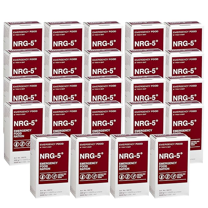 Katadyn NRG-5 Emergency Food Ration 500g Pack of 24 (216 Bars) Ready to Eat 2380 kcal per Pack, Vegan, Lactose-Free, GMO-Free | Long-Term Survival, Emergency Preparedness & Outdoor Adventure Food Bars