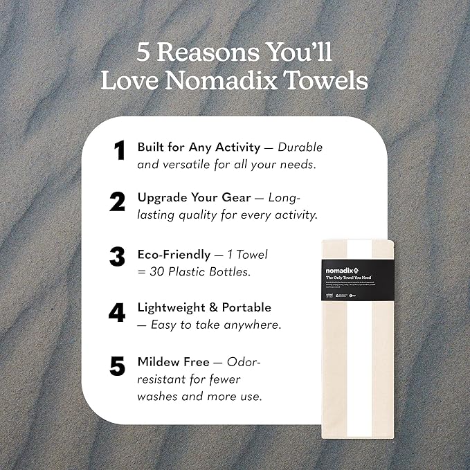 Nomadix Original Towel - Perfect for Beach, Pool, Travel, Camping, Yoga - Made with Recycled Materials - Super Absorbent - Sand Resistant - Cabana Stripe Beige - 72.5x30