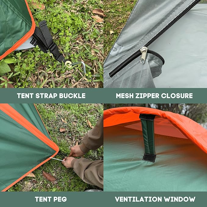 2 Person Tents for Camping, Camping Tent Double Layer Lightweight Waterproof Tent, Windproof with 10 Pegs & 2 Wind Ropes, Ventilated & Bug Free with 2 Mesh Doors for Backpacking, Camping,Hiking