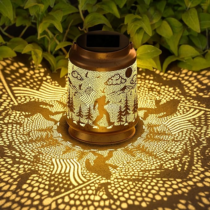 Bigfoot Solar Lantern for Garden Outdoor Decor – Hanging Metal Light Decoration for Patio, Yard, Lawn, Pathway, Backyard – Sasquatch Gift for Mom, Women, Grandma
