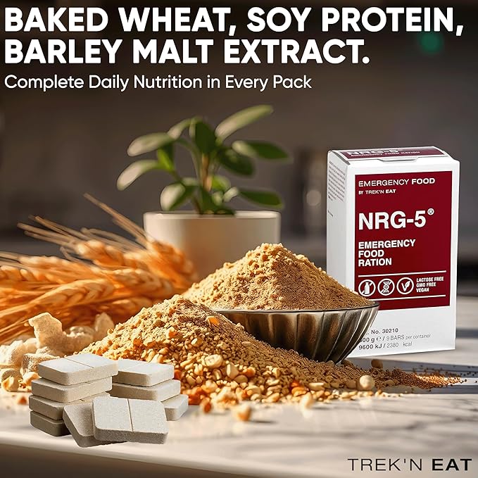 Katadyn NRG-5 Emergency Food Ration 500g Pack of 1 (9 Bars) Ready to Eat 2380 kcal, Vegan, Lactose-Free, GMO-Free | Long-Term Survival, Emergency Preparedness and Outdoor Adventure Food Bar