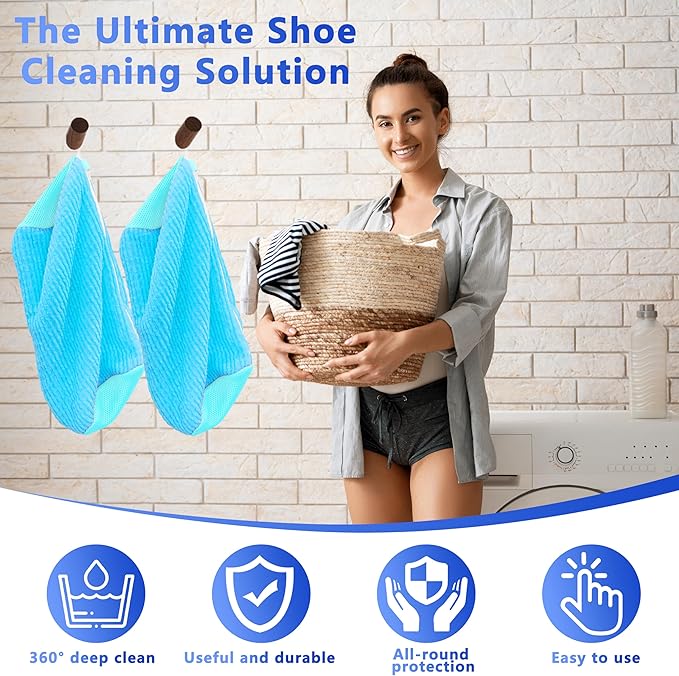 2Pcs Reusable Shoe Washing Machine Bag for Washer and Dryer:Free Up Hands, Prevent Deformation,shoe bag with Zipper Protection Design, Use for all Shoes,Sports Shoes(Blue)