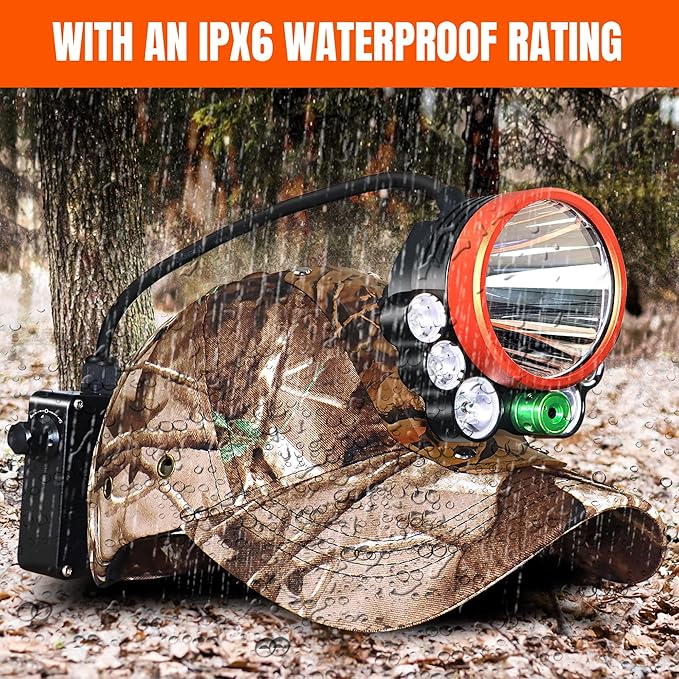 T30 5-Color Coon Hunting lights-2000lm White/Red/Walking/Amber+Green Beam, 9-Speed Dial, IPX6 Waterproof Rechargeable Night Hunting Headlamp for Varmint Hog Coyote