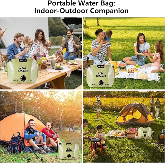 Collapsible 8L Water Storage Bag, BPA-Free Portable Folding Water Jug with Adjustable Faucet, Leakproof Emergency Water Bag for Camping, Hiking, Riding, Outdoor Sport (BEIGE, 2)