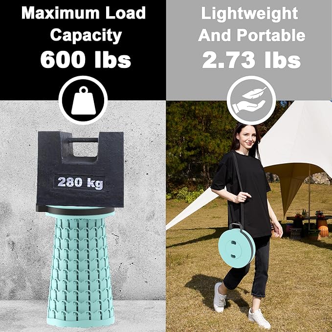 ALEVMOOM Upgraded Portable Collapsible Stool with Cushion, Telescoping Folding Stool for Adults, Lightweight Yet More Sturdy Capacity 600 lbs for Camping Fishing Hiking BBQ
