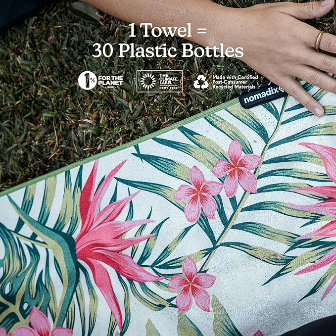 Nomadix Original Towel - Perfect for Beach, Pool, Travel, Camping, Yoga - Made with Recycled Materials - Super Absorbent - Sand Resistant -Palms Pink - 72.5" x 30"