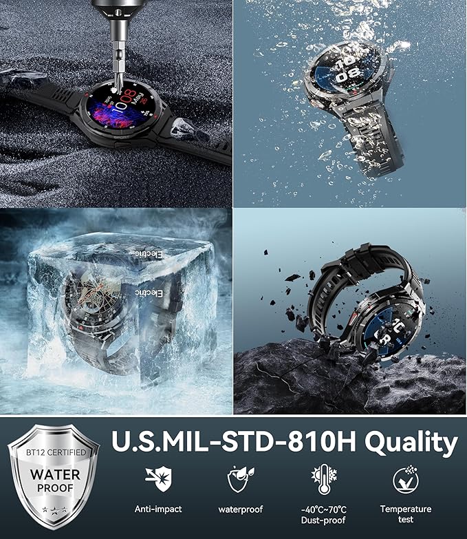 OUKITEL Smart Watch for Men GPS, 1.43" AMOLED Display, 5ATM Waterproof Military Watch, 150+ Sport Modes, Fitness Activity Tracke with Compass Pedometer Sleep Monitor Heart Rate, for Android iOS
