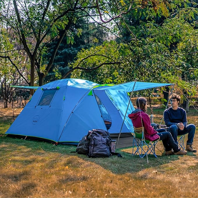 KAZOO 2／4 Person Camping Tent Outdoor Waterproof Family Large Tents 2/4 People Easy Setup Tent with Porch Double Layer