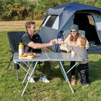 EVER ADVANCED Large Camping Table for 4-6 Person, Portable Folding Aluminum Table with Carrying Handle, Suitable for BBQ, Picnic, Camping and Indoor Use, Support up to 130LBS, Silver