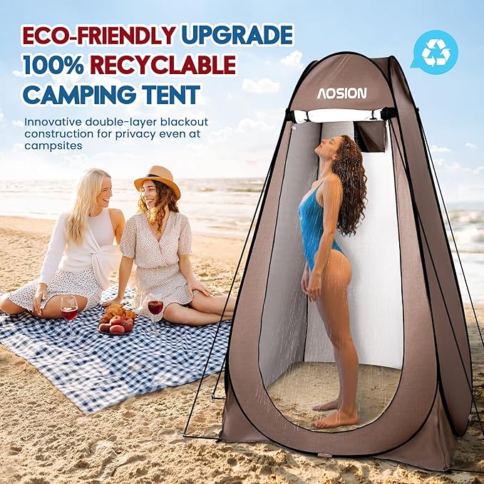 AOSION Privacy Shower Tent,Pop Up Changing Tent,Camp Bathroom Changing Dressing Room,Sun Sunshade Canopy Outdoor Rain Shelter for Camping Hiking Beach Picnic Fishing. (Brown)