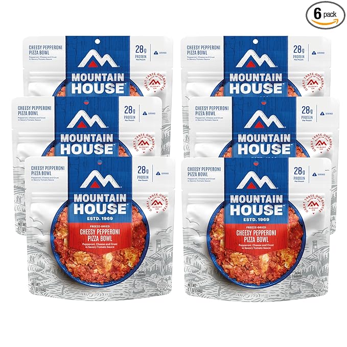Mountain House Cheesy Pepperoni Pizza Bowl FreezeDried Food for Camping, 12 Servings, 30Year ShelfLife